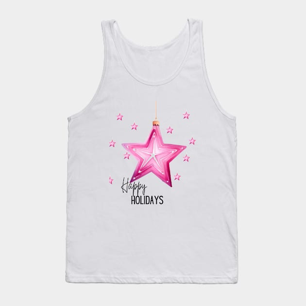 Happy Holidays with Pink Stars and Gold String Tank Top by mw1designsart